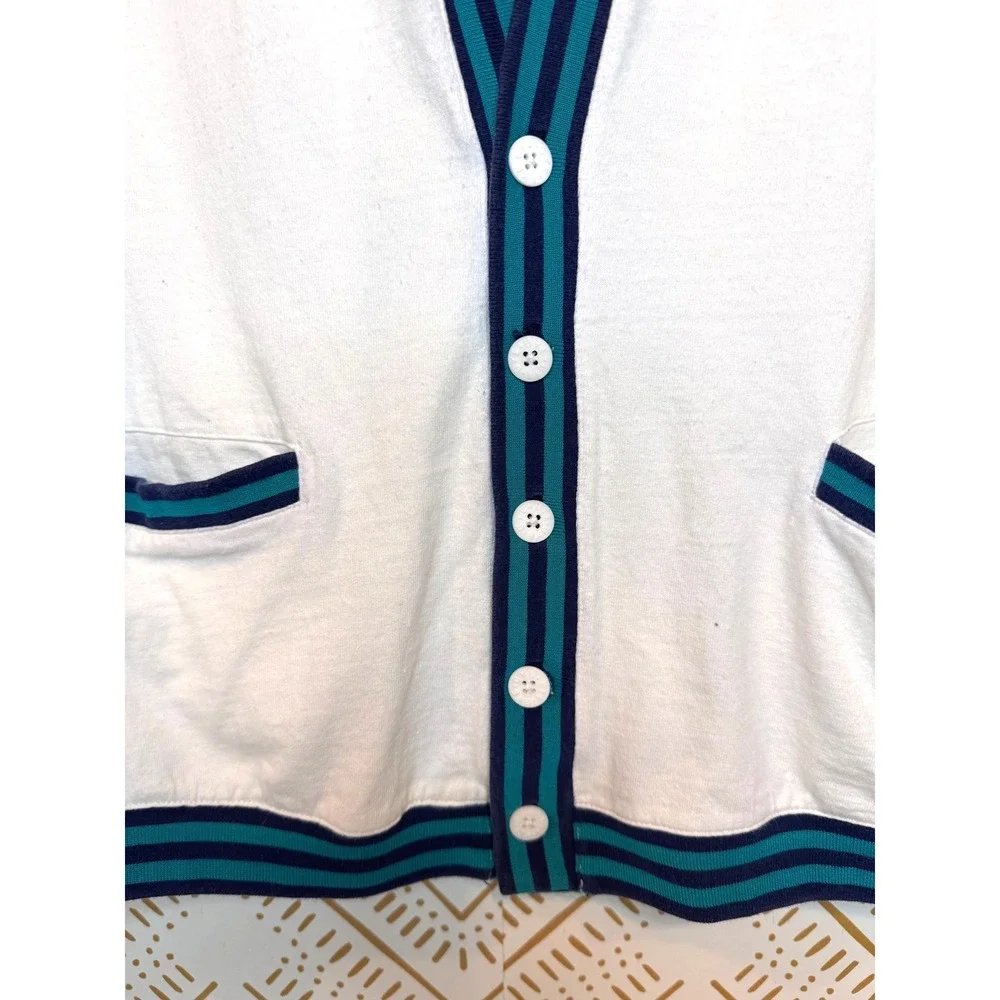 Vintage 90s Cardigan Size XL White‎ Bonaire Parrot Striped Cotton Preppy Resort